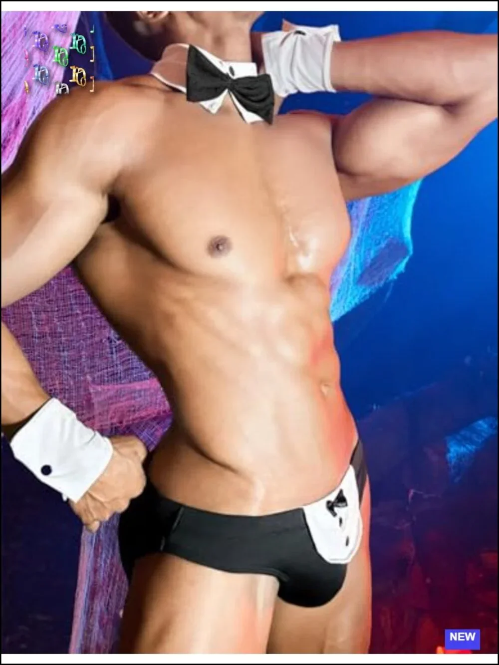 Men's Novelty Tuxedo Bowtie G-String Thong Set with Bracelets